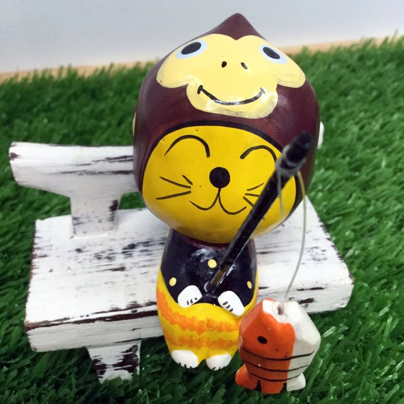 3貓小舖動物造型貓咪釣魚木雕- 猴子(不含椅子) - 擺飾/家飾品 - 木頭 