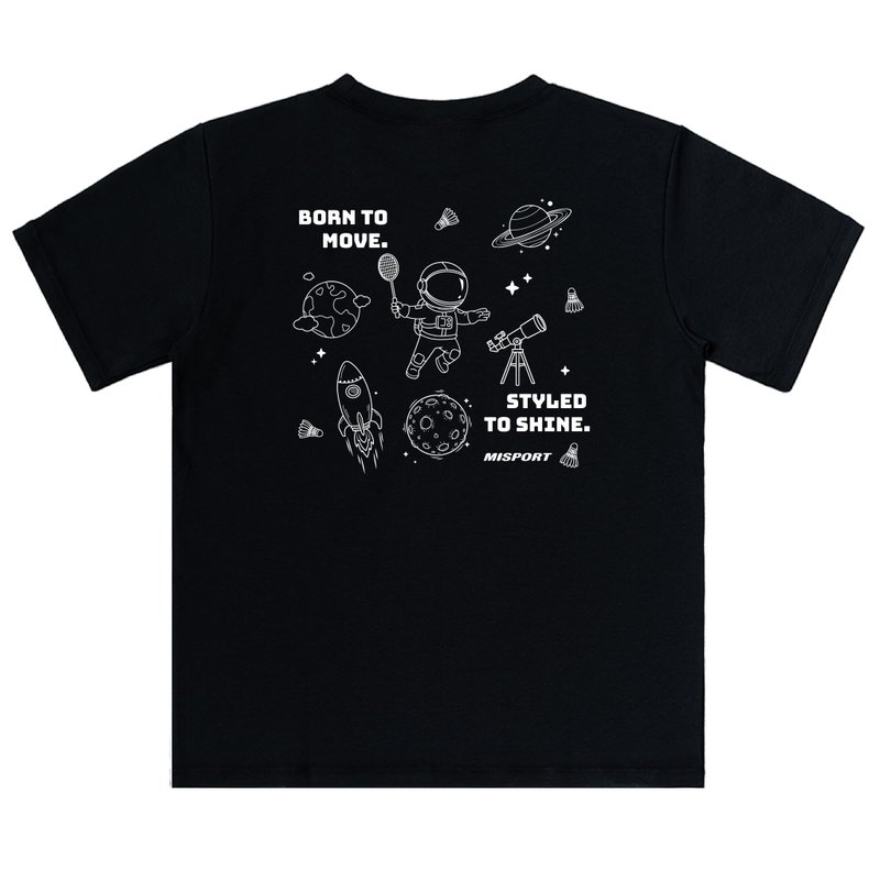 立體機能棉T-運動太空人-大星際線條背圖款-羽球 機能服 MIT - 運動上衣/排汗衫 - 聚酯纖維 黑色
