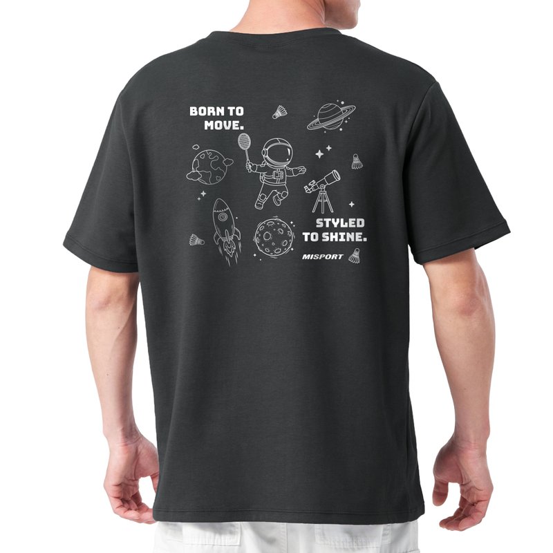 立體機能棉T-運動太空人-大星際線條背圖款-羽球 機能服 MIT - 運動上衣/排汗衫 - 聚酯纖維 黑色