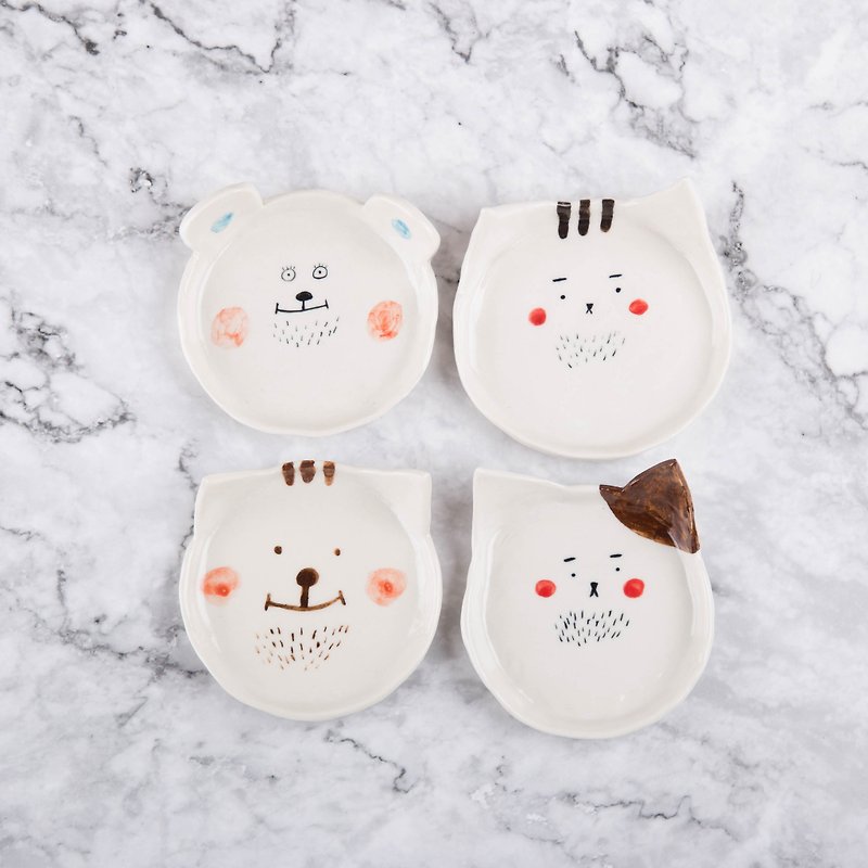 Little Dish | Bearded Cat and Bear - Small Plates & Saucers - Porcelain White
