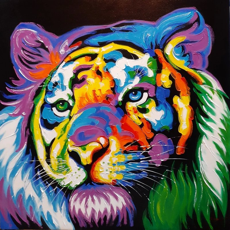 Tiger painting oil painting on canvas 100X100 cm. - 壁貼/牆壁裝飾 - 棉．麻 