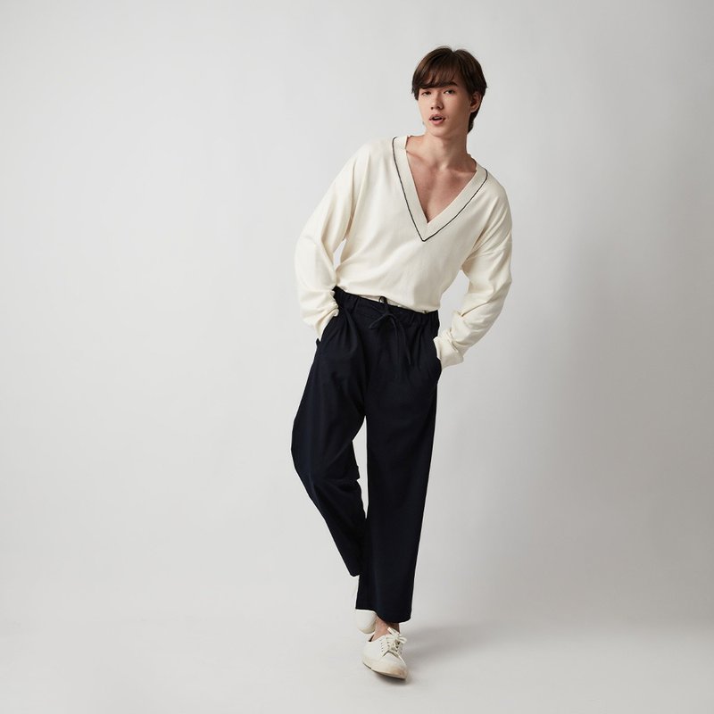 抽繩腰長褲 - 男長褲/休閒褲 - 聚酯纖維 黑色