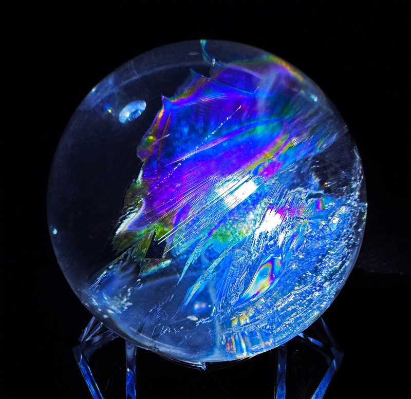 Rare Fire Phoenix Asestrai Rainbow Crystal Ball 37MM Ultra High Frequency Healing Brahma Transparent Body - ของวางตกแต่ง - คริสตัล หลากหลายสี