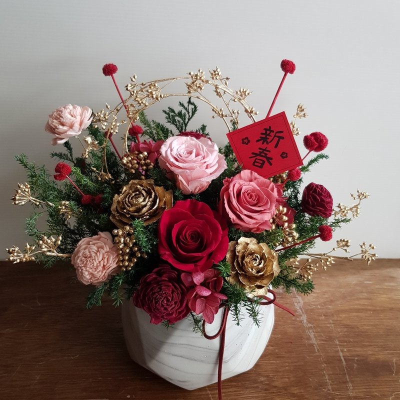 Chinese New Year Immortal Chinese New Year Potted Flower Marble│Red│Congratulatory Flower Gift│Home Decoration│Welcome to pick up - Dried Flowers & Bouquets - Plants & Flowers Red