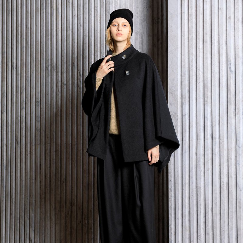 立領雙釦結構斗篷外套 - 女大衣/外套 - 其他材質 黑色