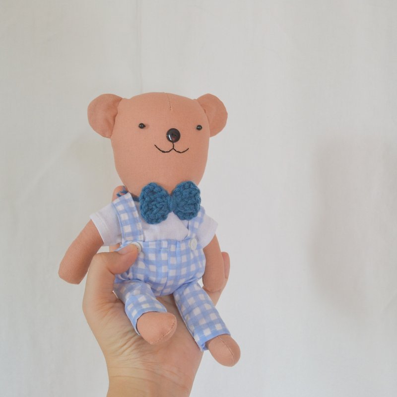 Christmas Gift Wrapping Handmade doll : Little bear doll - Clumsy (Brown Skin) - 公仔模型 - 棉．麻 藍色