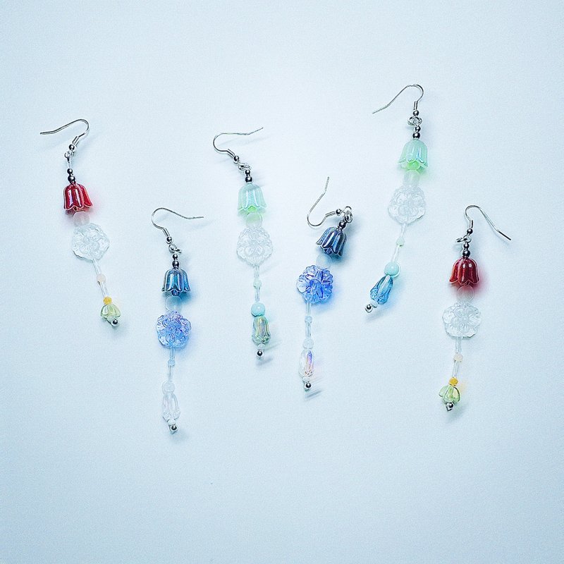 水母花耳環 Jellyfish Flower Earrings - 耳環/耳夾/耳骨夾 - 其他材質 透明