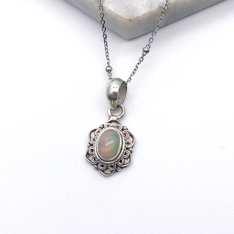 Opal 925 sterling silver lace necklace handmade mosaic in Nepal - Necklaces - Gemstone Multicolor