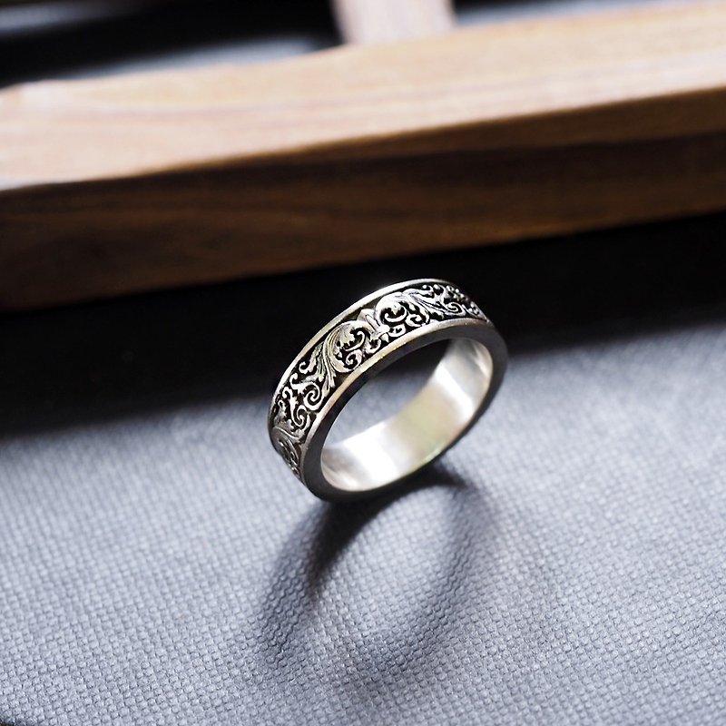 Elegant-European style carved thin circle ring 925 sterling silver is suitable for custom-made rings - แหวนทั่วไป - เงินแท้ สีเงิน