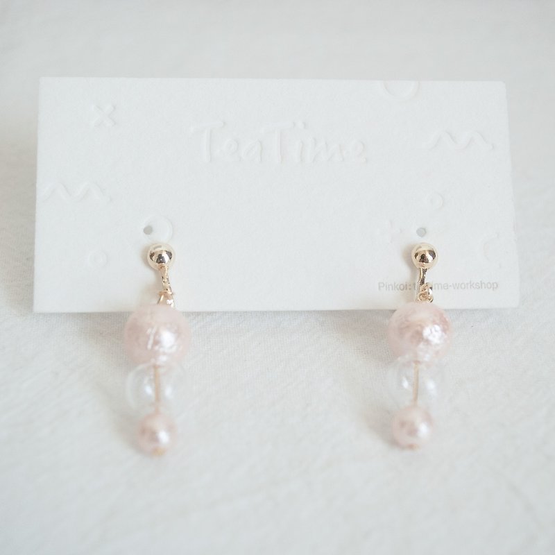 TeaTime winter snow ear clip / light pink / winter limited - Earrings & Clip-ons - Other Materials Pink