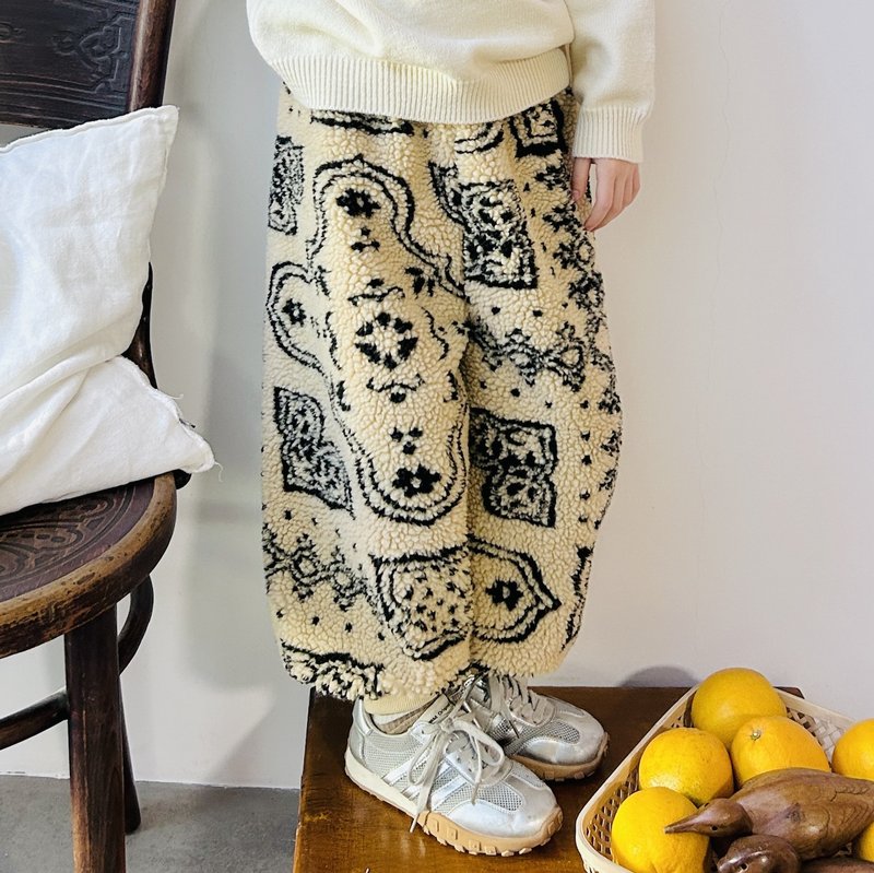 Classical printed apricot sherpa thermal trousers/children's clothing - Pants - Other Materials Khaki