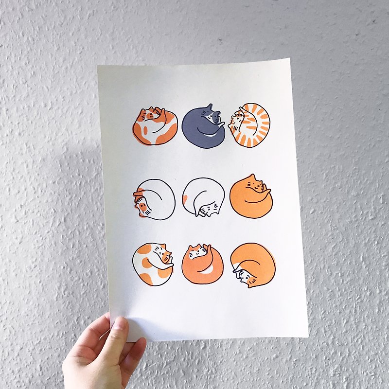9 Tuo cat l silk screen printing poster - โปสเตอร์ - กระดาษ สีส้ม