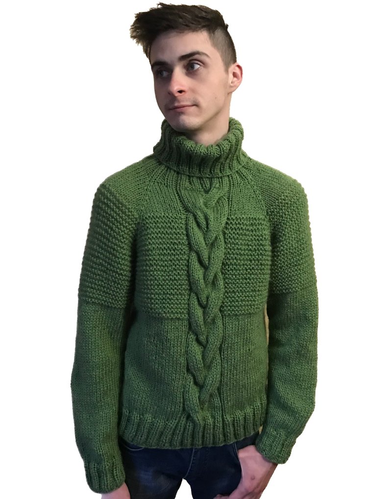 Men Knitted Sweater Warm Soft Wool Mohair Turtleneck Elegant Jumper Fisherman - Men's Sweaters - Wool Green