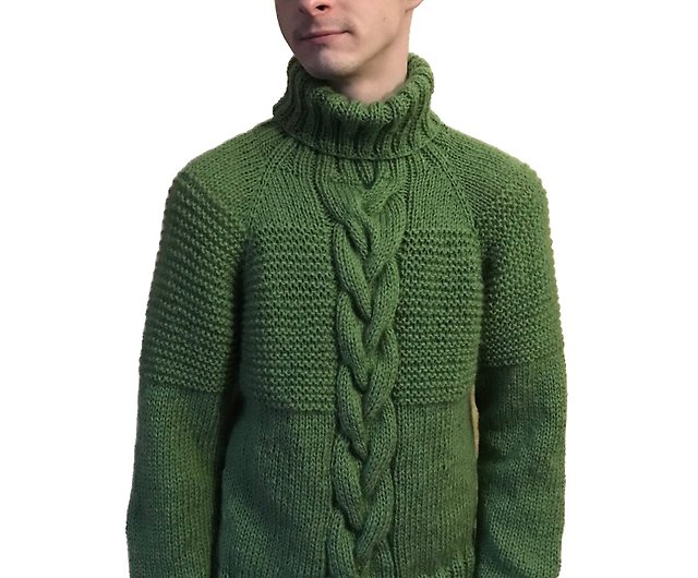 Mens Wool Turtleneck Sweater, Fisherman sweater, Cable knit