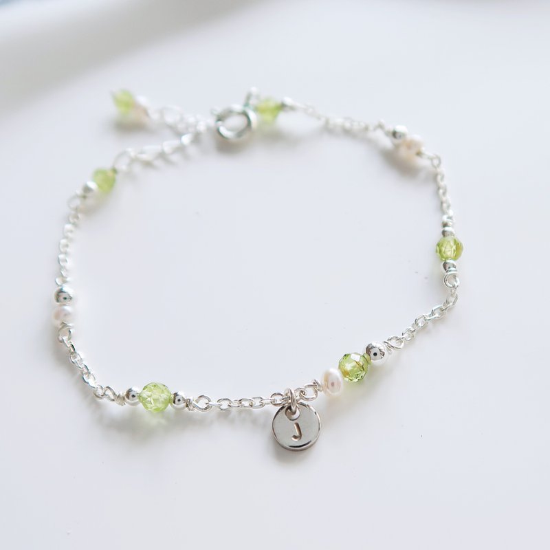 925 Sterling Silver Starlight Stone Pearl Customized Engraving Bracelet Free Gift Packaging - Bracelets - Sterling Silver Green