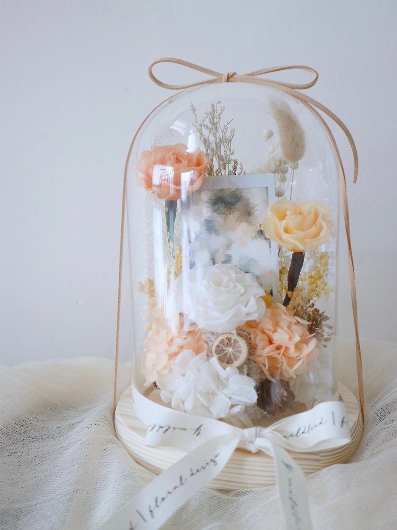 【Customized】Preserved flower glass cover-orange yellow - Dried Flowers & Bouquets - Glass 