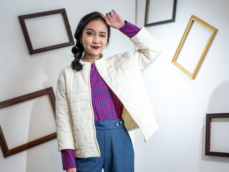 榮耀時刻 七分袖保暖外套Glory 3/4 sleeve puffer Jacket - 女大衣/外套 - 聚酯纖維 白色