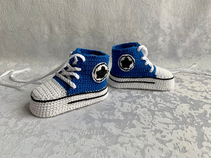 Cute Converse baby booties Baby shoes for a baby girl boy Kids Fashion Socks - รองเท้าเด็ก - ผ้าฝ้าย/ผ้าลินิน สีน้ำเงิน