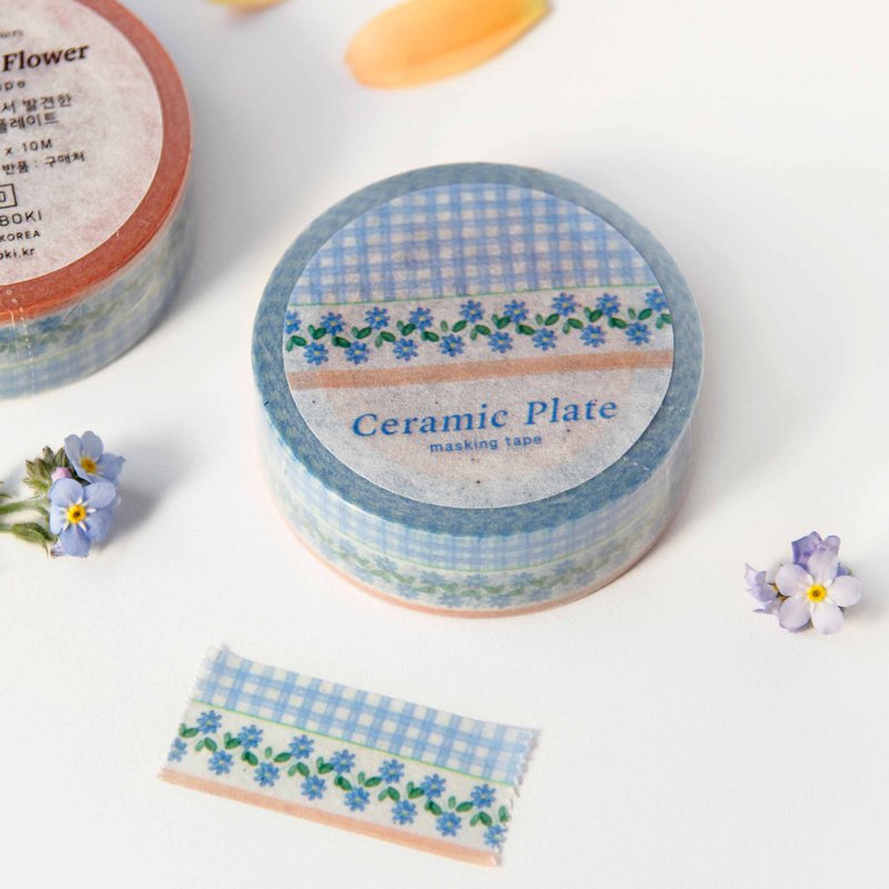 Ceramic Plate Masking Tape | Vintage Petit Flower - 紙膠帶/和紙/PET - 紙 藍色