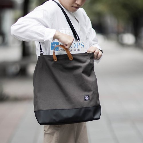 點子包【icleaXbag】 簡約XL號真皮帆布購物袋 /側背包/大容量/可拆式背帶