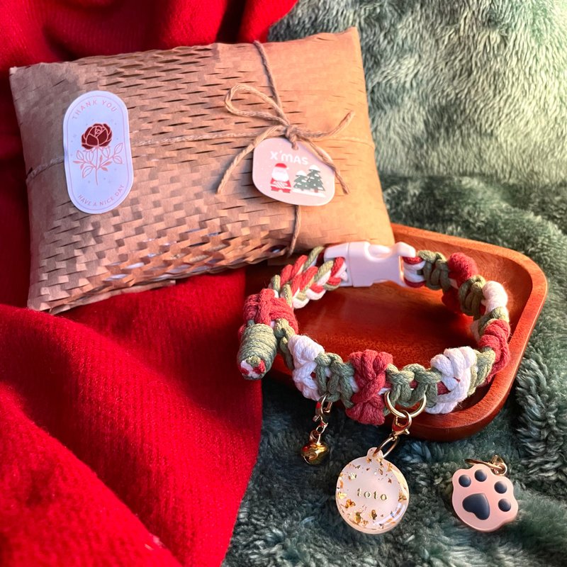 Cat Christmas gift set | Handmade pet collar & name tag - Collars & Leashes - Cotton & Hemp 