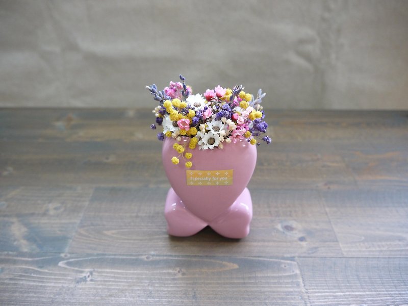 [] Full of love dried flowers love pink bow ceramic table flowers - ตกแต่งต้นไม้ - พืช/ดอกไม้ สึชมพู