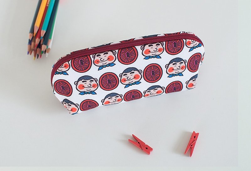 [Customized] Retro cosmetic bag pencil case red turtle cake new Ding Tu printing - กระเป๋าเครื่องสำอาง - เส้นใยสังเคราะห์ สีแดง