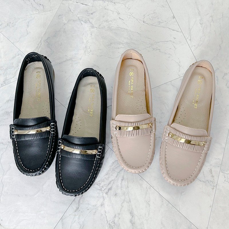 Everyday Gold Jewelry Moccasin Loafers - Black/Apricot 1DR78 - รองเท้าบัลเลต์ - หนังเทียม สีดำ