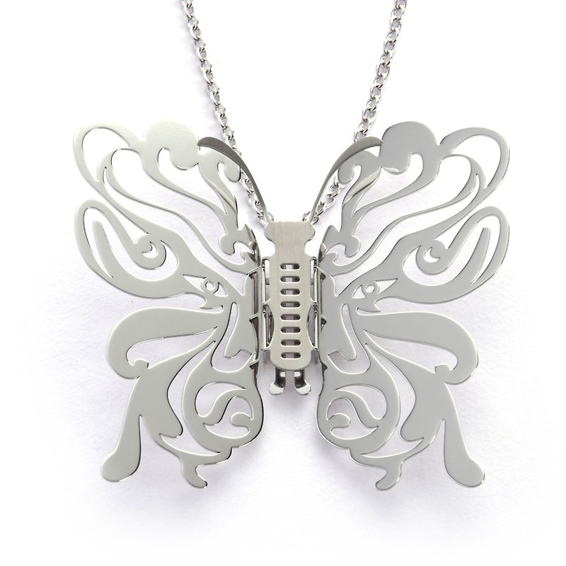 Interchangeable Wings Butterfly Necklace National Opera Mask (Silver) Medical Stainless Steel Will Not Oxidize Allergies - สร้อยคอ - โลหะ สีเงิน