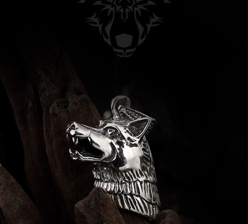 Real 925 Sterling Silver Men Hollow Wolf Head Pendant without Chain Ethnic Tibet - Long Necklaces - Sterling Silver Silver