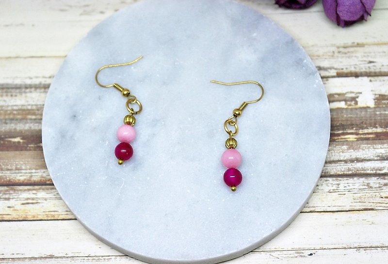 Bronze X * pink beautiful natural stone * - hook earrings - Earrings & Clip-ons - Gemstone Pink
