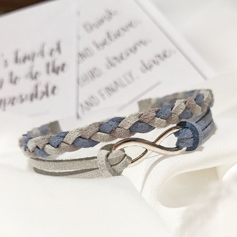 Handmade Double Braided Infinity Bracelets –grey blue limited - สร้อยข้อมือ - วัสดุอื่นๆ สีเทา