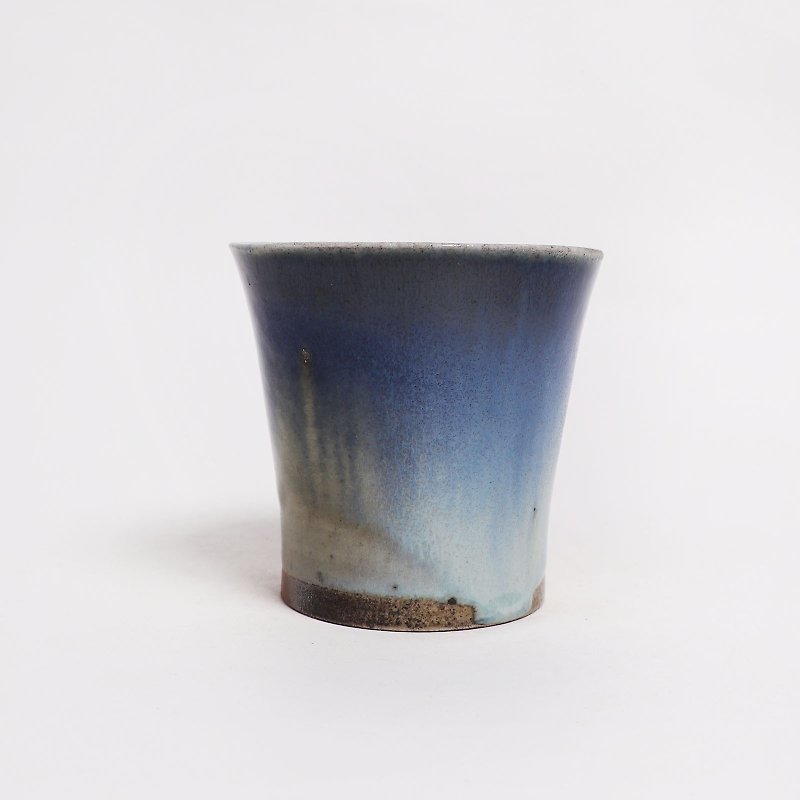 l明屋窯薪窯焚きグレーグレーと白の萩釉茶碗3個セット - 急須・ティーカップ - 陶器 ブルー