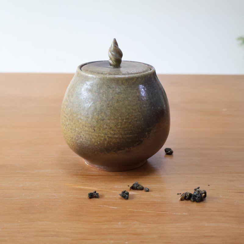 沼泥火炬 柴燒陶茶倉 茶葉罐 - 茶壺/茶杯/茶具 - 陶 綠色