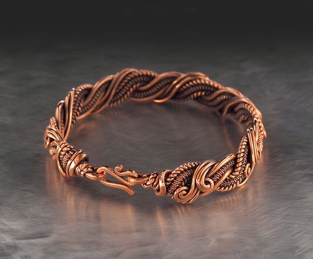 Cat Eye Wire Wrap Bangles Oxidized Bracelet Copper Wire Wrapped Cuff Bracelet Wire Wrapped Jewelry Handmade Jewelry Gift for Her