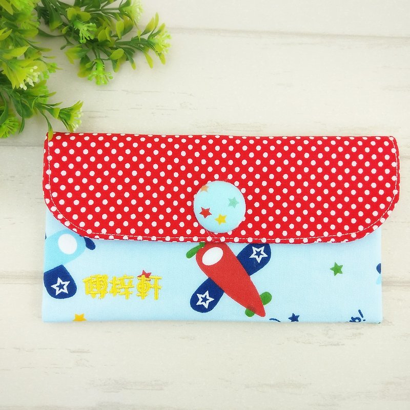 Propeller aircraft. Children's cutlery bag / passbook bag / cloth red bag (free embroidered name) - Children's Tablewear - Cotton & Hemp Red