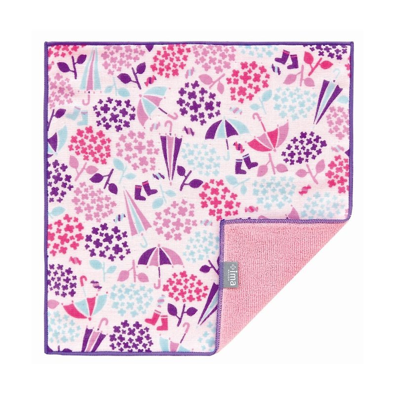Japan Prailiedog Imabari Organic High Quality Pure Square Towel - Hydrangea and Umbrella - Towels - Cotton & Hemp Purple