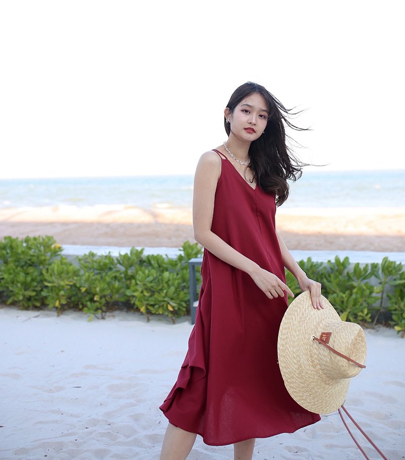 Gypso Dress - Ruby(Ribbon included) - One Piece Dresses - Linen Red