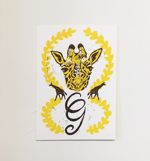岩筆模MBmore 「G is for Giraffe」手工版印明信片-長頸鹿 （abc字母明信片）