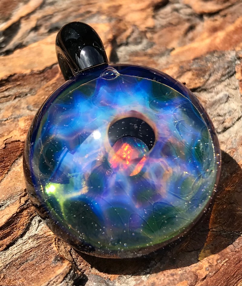 boroccus opal & solid geometry borosilicate glass pendant - Necklaces - Glass Multicolor