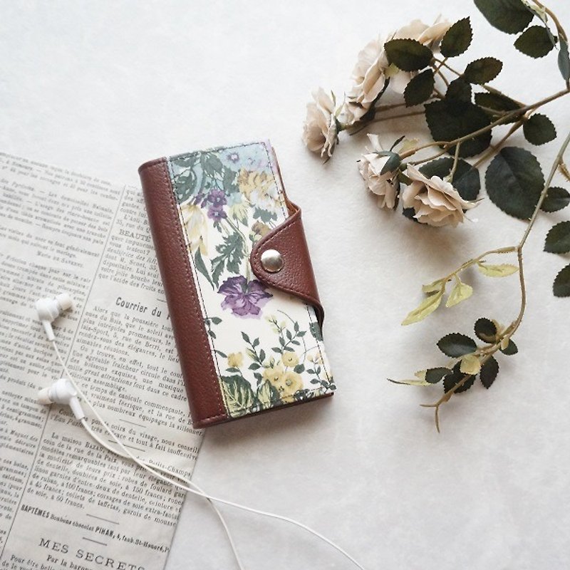 yuwa ★ iPhone SE / 5 / 5s / 5 SE ★ 【Purple Roses】 Handbook type smart case - เคส/ซองมือถือ - วัสดุกันนำ้ สีนำ้ตาล