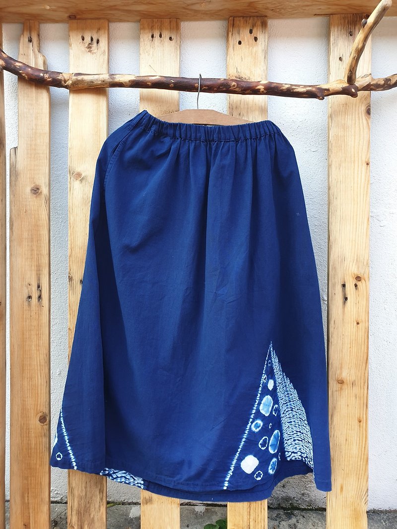 Earth Elf organic cotton blue dyed long skirt four seasons versatile temperament - Skirts - Cotton & Hemp Blue