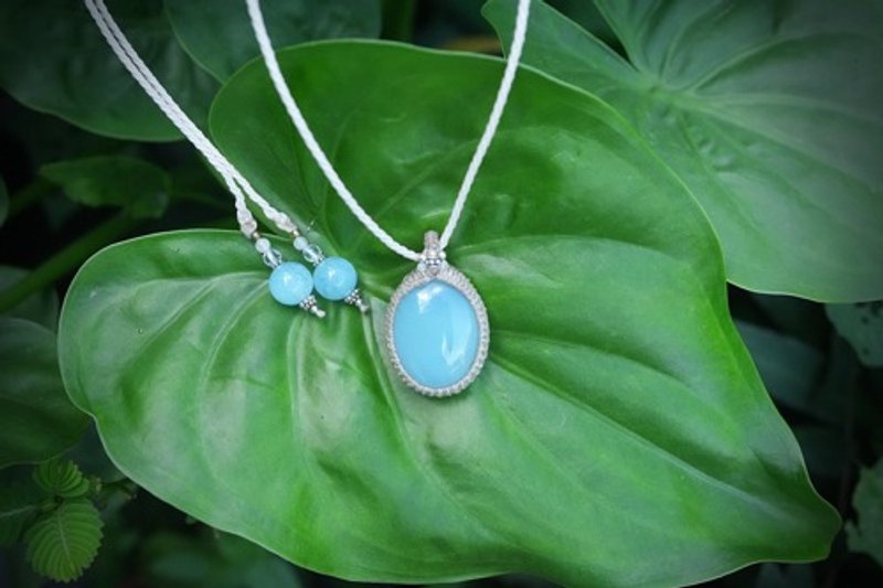 Blue Tears★Blue Calcite Macrame Necklace 1691 - สร้อยคอ - โลหะ 