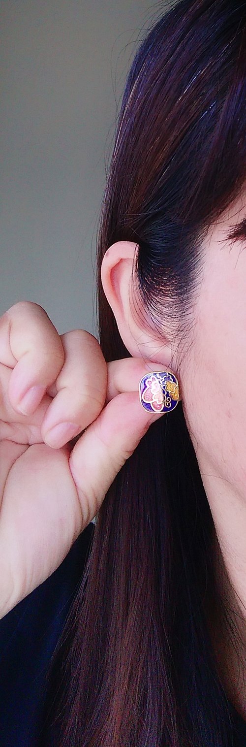USA VINTAGE FLOWER DESIGN CLOISONNE EARRING/アメリカ古着お花