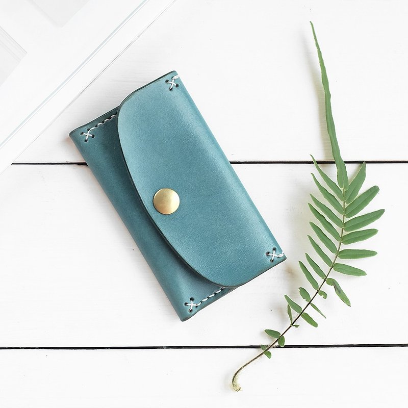 Rustic business card holder∣marine blue hand-dyed vegetable tanned cow leather∣multi-color - Card Holders & Cases - Genuine Leather Blue