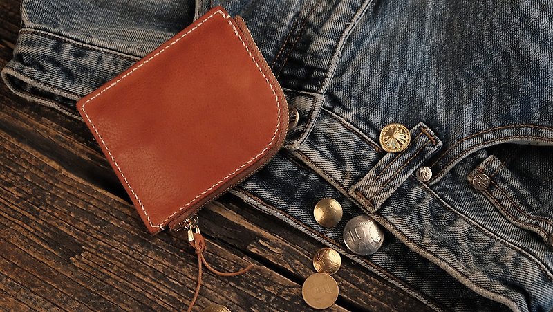 Vegetable tanned leather purse handmade retro red brown purse wallet handmade birthday gift - กระเป๋าใส่เหรียญ - หนังแท้ สีแดง