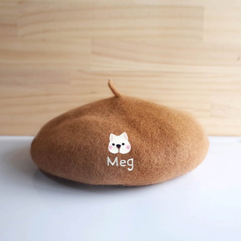【Q-cute】貝雷帽系列-狗狗頭帽子/客製化-可加字 - 帽子 - 羊毛 多色