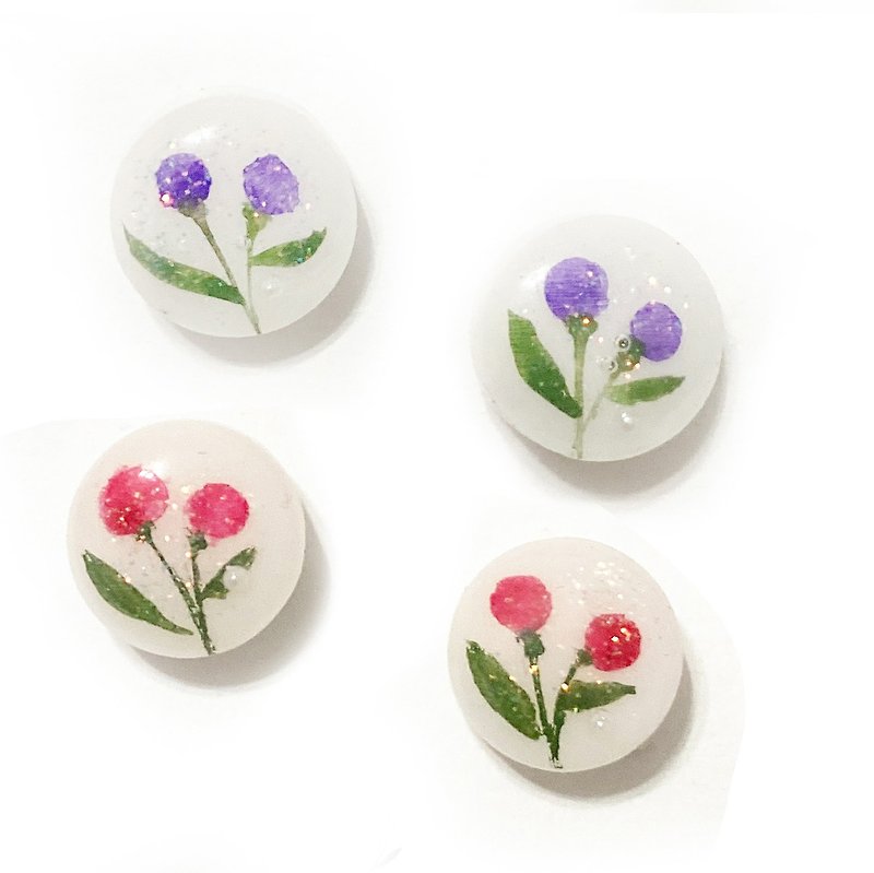 Japanese resin Hand painted watercolor flower earrings - Earrings & Clip-ons - Resin Multicolor