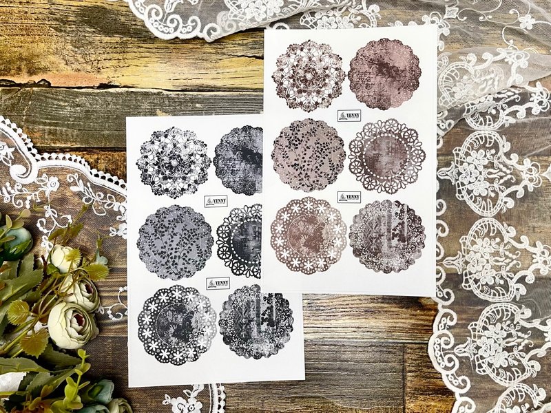 (MATTE CLEAR STICKER) pattern doily stamp 2 types, 3pcs SET - Stickers - Waterproof Material Multicolor