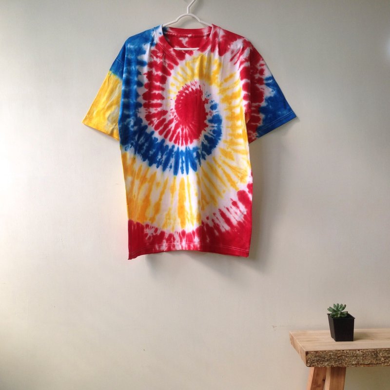 手工 綁染 紮染 全棉T-shirt - 帽T/大學T - 棉．麻 多色